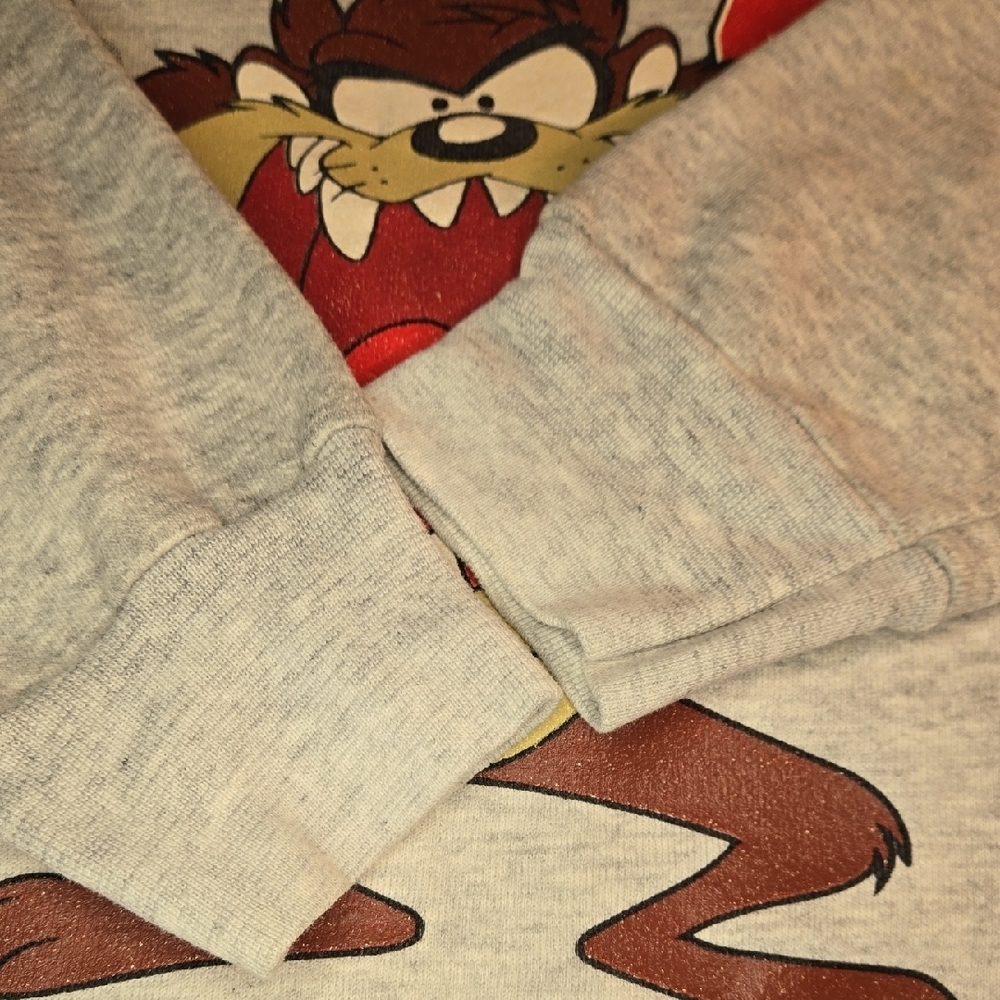 Vintage 1992 Looney Tunes Taz Gray Sweatshirt Velva Sheen Tag Adult Large - Picture 7 of 8